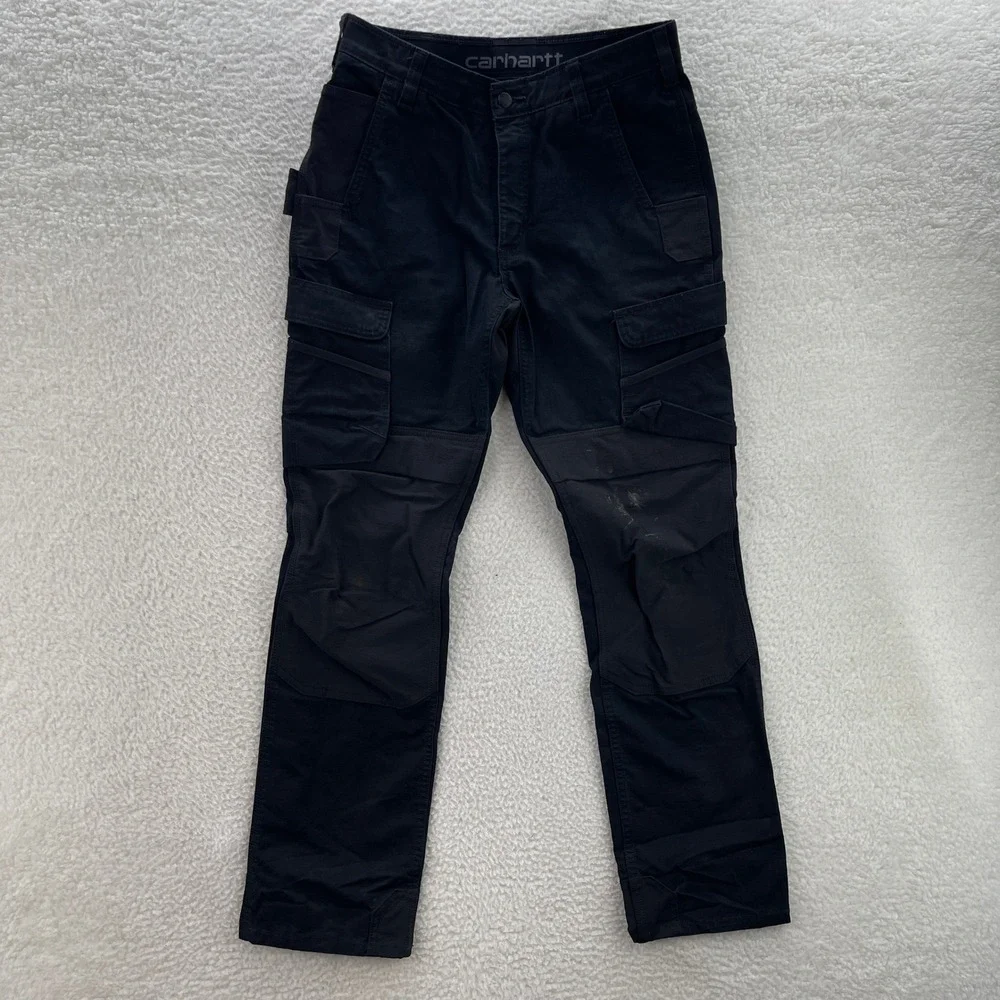 Carhartt Pants Mens 32x32 Black Steel Relaxed Fit Double Knee Cargo Rugged Flex